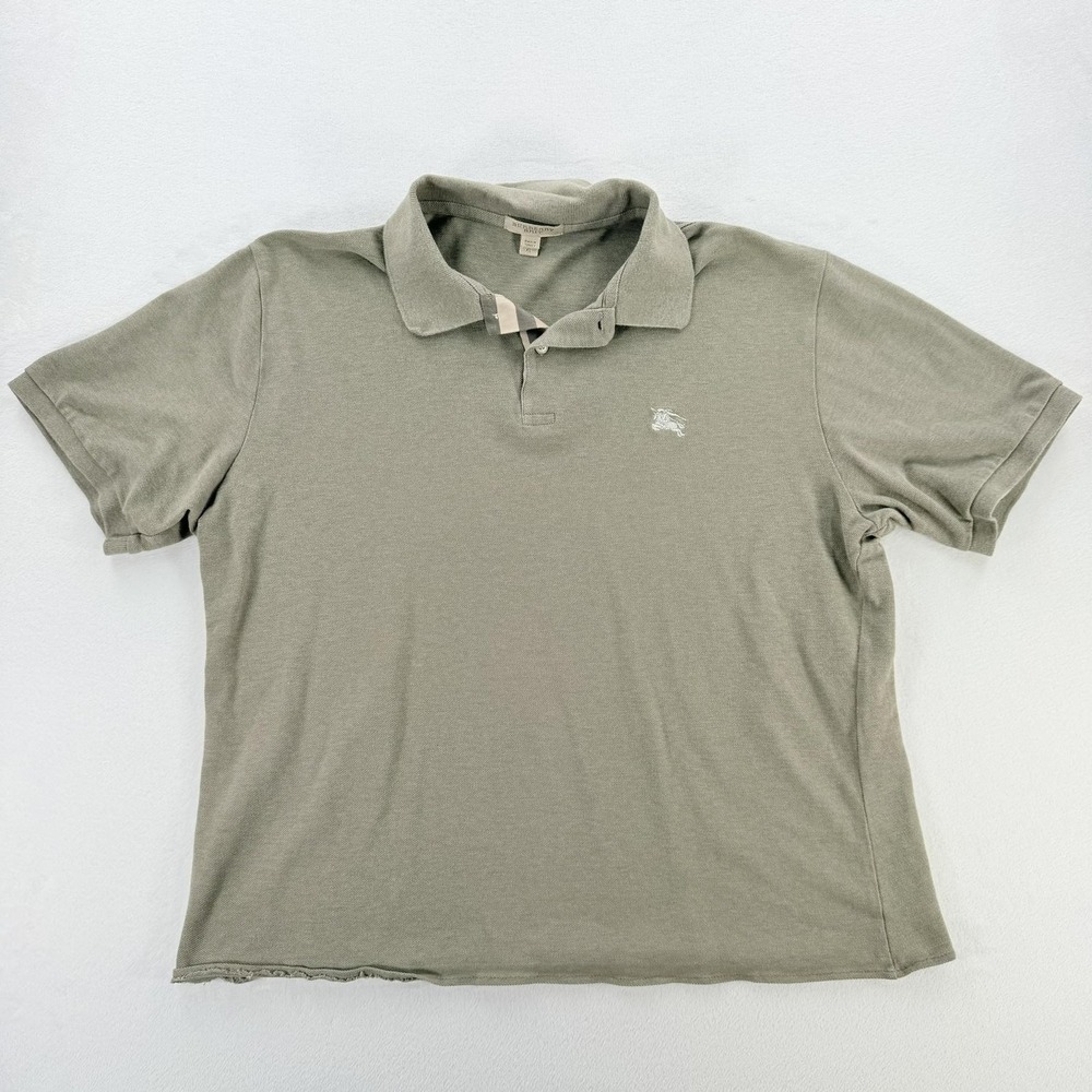 Burberry Brit Polo Shirt Mens XL Beige Cotton Logo Short Sleeve Casual CROPPED